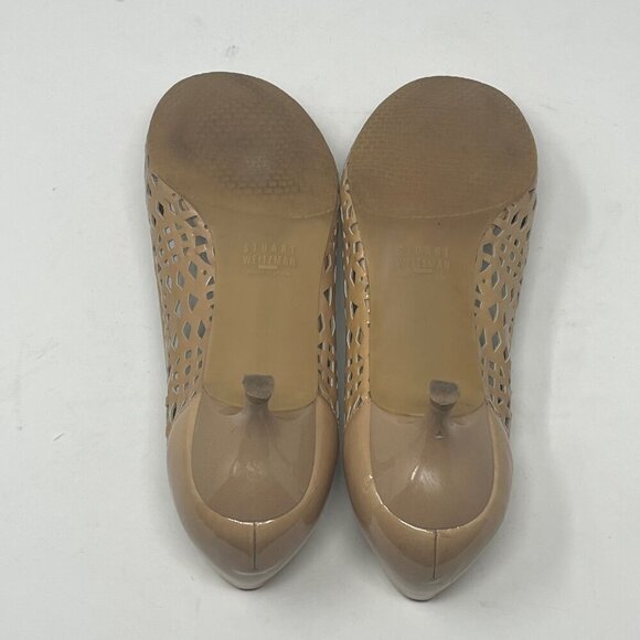 Stuart Weitzman kitten heels beige tan 8.5 perforated bows - Picture 8 of 10